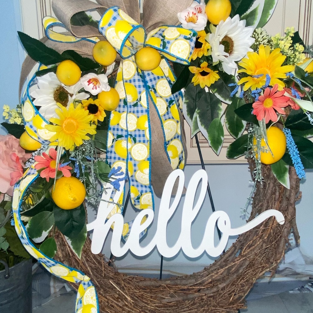 Grapevine Wreath, Lemon Wreath,Spring Wreath,Farmhouse Decor